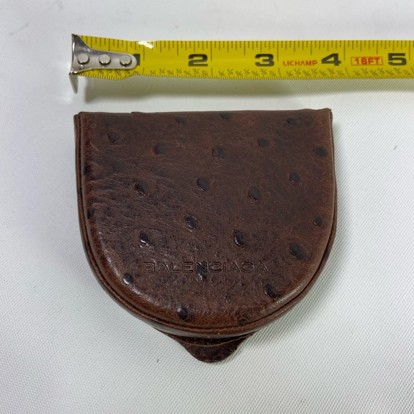 BALENCIAGA Exotic Ostrich Leather Two-Pocket Coin Purse (Dark Brown) - Picture 2 of 12